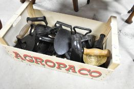 A selection of antique flat irons etc
