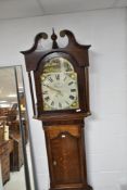 A 19th Century oak and mahogany crossbanded longcase clock having 30hr movement with painted dial