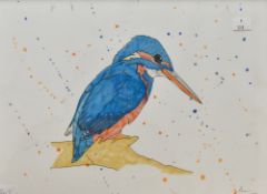 Artist unknown, an attractive mixed media study of a kingfisher, indistinctly signed and dated