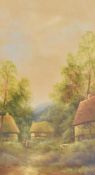 Artist unknown, watercolour depicting a typical English rural scene, presented in a gilt