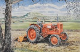 After Trevor Mitchell, 'Nuffield at Work' colour print showing a Nuffield tractor working in a