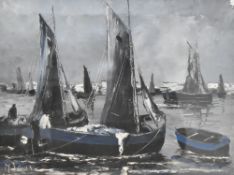 Artist unknown, a 20th century Continental school oil on canvas, fishing boats, indistinctly