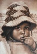 Artist unknown, a pleasing monochrome print depicting a young South American child, indistinctly