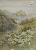 Ethel Sophia Cheesewright (British 1974-1977) watercolour, rocky coastal landscape, signed lower