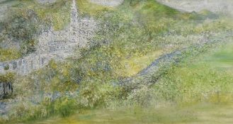 K Meethan (Contemporary) 'Dream of Lourdes' impressionist oil on board showing the famous holy