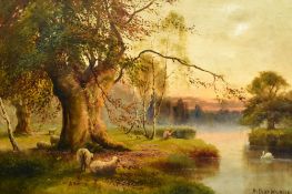 Arthur Wynne (British, 19th Century) 'In Burnham Beeches' oil on canvas showing sheep grazing by a