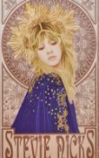 An eye catching replica Stevie Nicks poster, mash-up style inspired by Alphonse Mucha, within a card