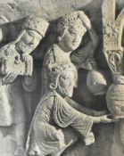 Artist unknown, warm toned black and white gilcee photograph. Detail shot of 'Adoration of the Magi'