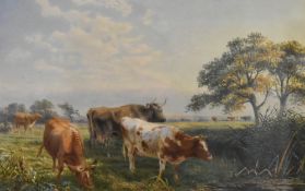 Henry Birtles (British 1838-1907) watercolour a pleasing pastoral scene with cattle, signed and