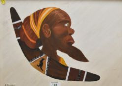 J Savage (contemporary) oil on board, an aboriginal style portrait, signed lower left within white