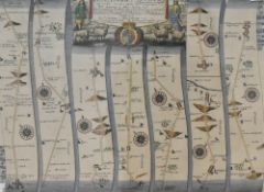 After John Ogilby (British 1600-1676) hand-coloured engraving, a strip map depicting the roads