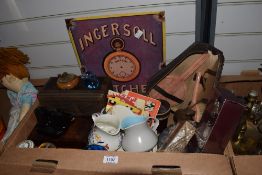 A miscellaneous selection of items including two Poole Pottery jugs, a vintage Art Deco travelling