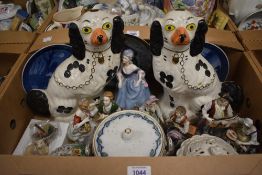 A pair of vintage Staffordshire Spaniels, four Royal Copenhagen Christmas collectors plates, a