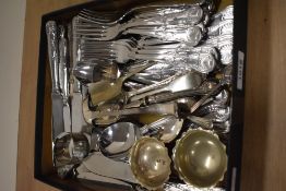 A collection of cutlery, mainly comprising of stainless steel and EPNSS, to include a pair of