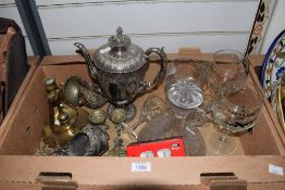 An embossed Walker & Hall silver plated coffee pot sold along with a small selection of plated