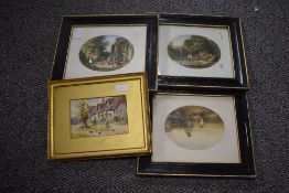 Three matching prints mounted in oval frames entitled The Mill Stream Towing The Prize, The