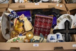 A Delft part coffee service, a vintage cross AF, three collectors tins and and three stine eggs