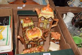 Six pieces of vintage Price Bros Cottage Ware including tea and coffee pots, sugar bowl and
