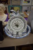 A Portmeirion Botanic Garden wall clock, a vintage Blue and Gilt water jug and bowl etc.