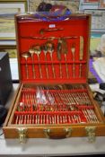 A modern oak canteen of cast nickle bronze plated cutlery, impressed factory mark 'thailand',