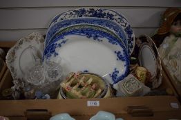 A vintage square lidded Carbolic ironstone toothpaste pot, a selection of assorted blue and white