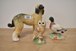Two Border Fine Arts Pottery Company animal studies 'Mallard' A5268, 'Tawny Owl' A4868 sold
