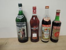 Four bottles of Alcohol, Martini Extra Dry, 15% vol, 150cl, Martini Rosato, 15% vol, 100cl, Dubonnet