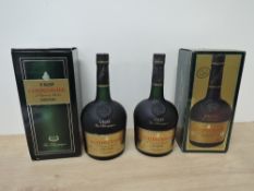 Two bottles of VSOP Fine Champagne Courvoisier Cognac, both 40% vol and both 1 Litre, both in card