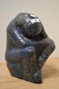 After Clochard Mourant (Paris), A contemporary ceramic sculpture in crouching position, having a