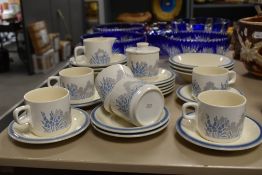 A part Hornsea pottery tea service, decorated having blue and grey foliage on a white ground, (25).