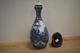 A blue and white baluster vase converted into a table lamp, h33cm, sold alongside an oval silver