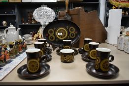 A vintage Denby Arabesque stone ware part espresso service, to include 6 cup's, 6 saucers, milk jug,