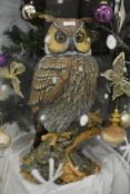A large and impressive Capo Di Monte limited edition porcelain owl study, by Bihdi, modelled perched