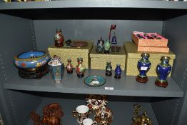 A selection of Cloisonne enamel baluster vases, decorated with multicoloured flower motifs, gilt