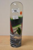 A John Ditchfielf iridescent clear art glass paperweight, of domed pillar form and decorated with