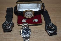 A group of four wristwatches, including Buler, Limit with a pair of mother-of-pearl and rolled