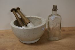 A large Copeland pestle and mortar, impressed mark to base, h12cm, sold alongside a vintage Boots