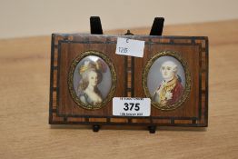 A pair of 19th century hand-painted portrait miniatures, depicting Louis XVI and Marie Antoinette,