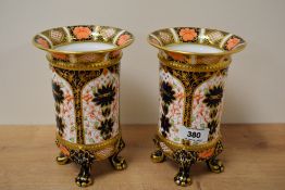 A pair of Royal Crown Derby flared cylindrical vase's, decorated in the Imari pallette, standing