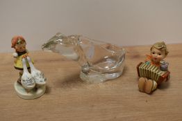 Two vintage W.Coobel figures depicting boy playing the accordion and girl with geese, stamped to