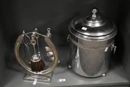 A vintage mid-century chrome coal bin with cover and liner, sold along with a horse shoe form