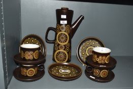 A vintage Denby Langley part espresso / dessert service, to include a large coffee jug, four dessert