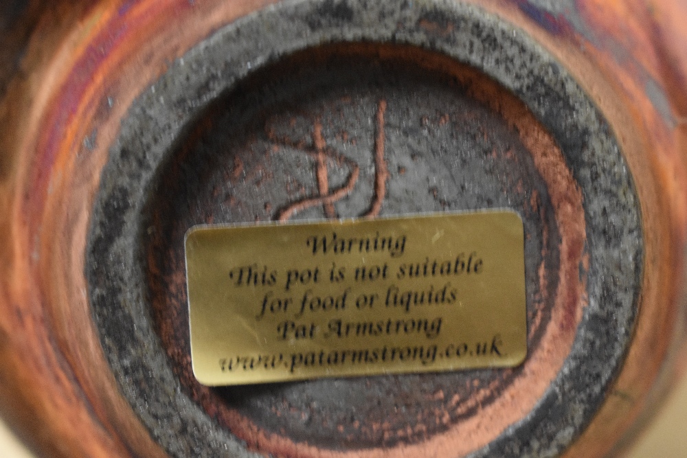 A Raku fired studio pottery baluster vase, having copper fumed surface, signed to base, h17cm. - Image 2 of 2