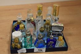A pretty selection of vintage miniature perfume / scent bottles, to include a Limoges trinket box, a