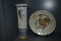 A Colin Kellam studio pottery cockerel plate, impressed mark to base,w24.5cm, sold together with