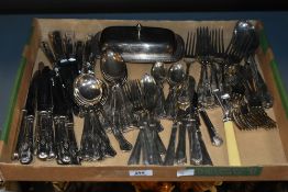 A box containing various stainless steel cutlery, some by engraved Pepper & Hope, Sheffield, to