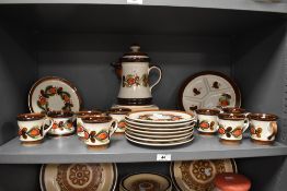 A vintage SMF Schramberg Handgemalt part tea / dessert service, having hand painted red, green and