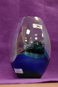 Heal's of London, a blue iridescent ovoid glass vase, etches mark to base 22cm