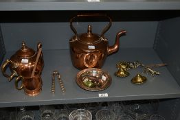A mixed lot comprising of a 19th century copper and brass teapot, h23cm, a silver plated nut