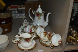 A Royal Albert Bone China tea service, decorated in the Old Country Rose pattern, to include tea